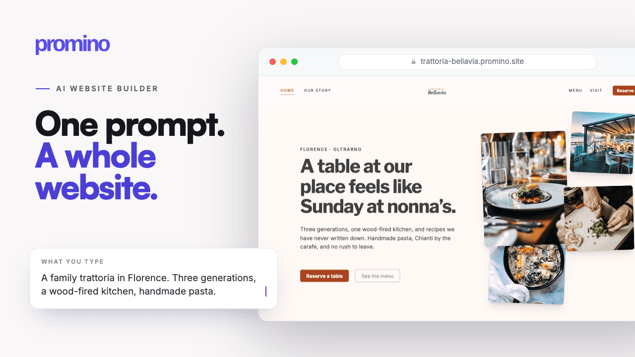 Promino building a website in real time with AI