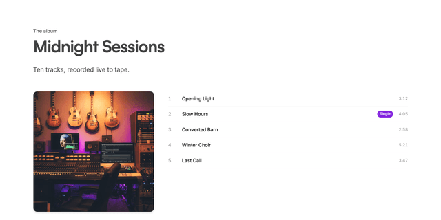 Preview of the track-list section