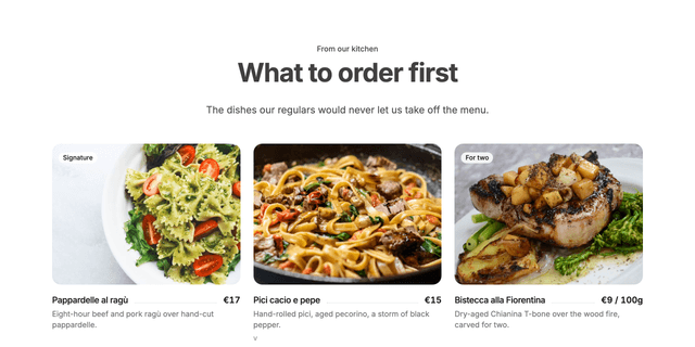 Preview of the menu-featured section