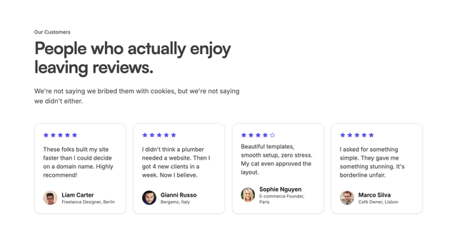 Preview of the testimonials-showcase section