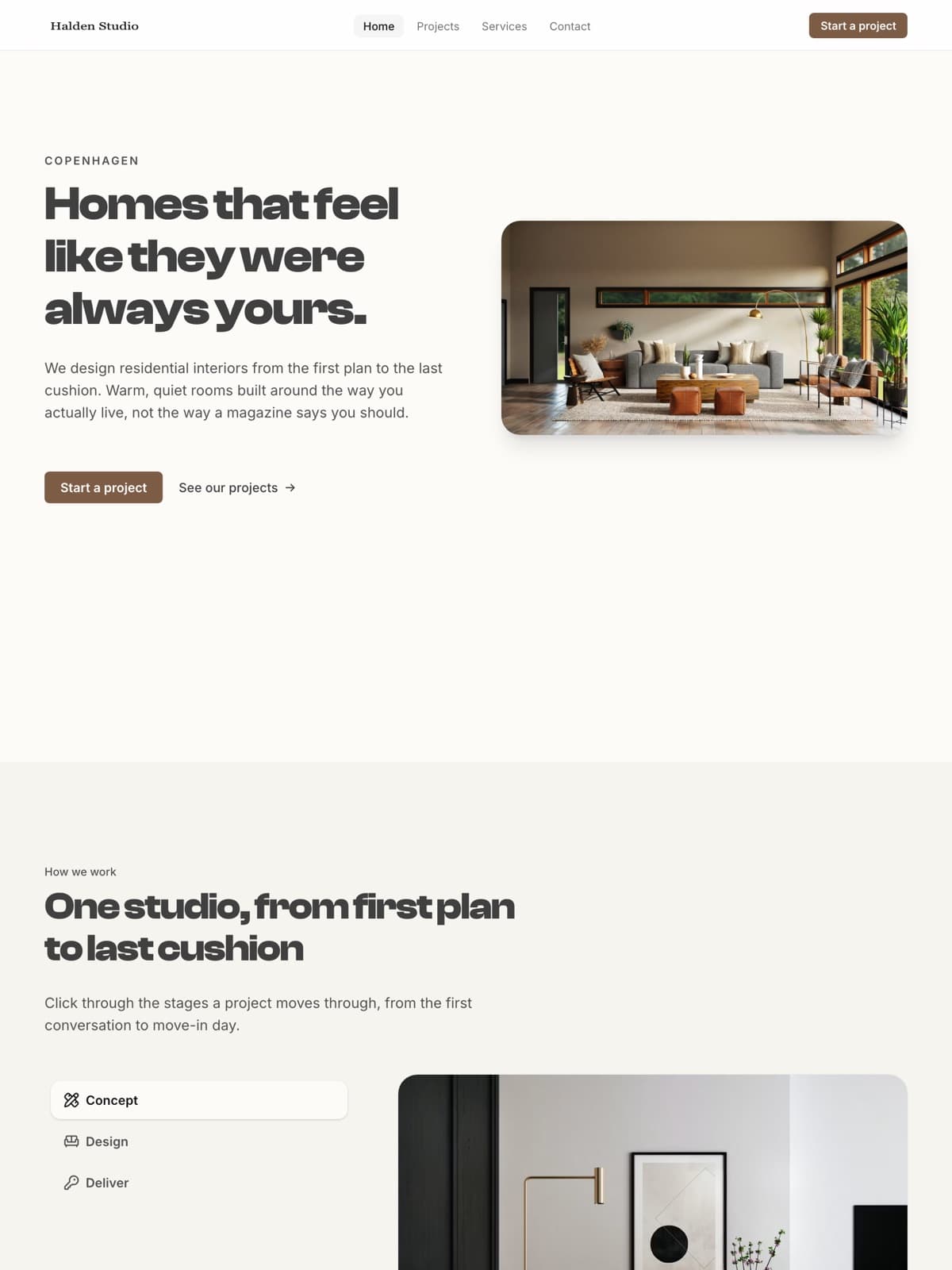 The the interior design demo demo site, built on Promino