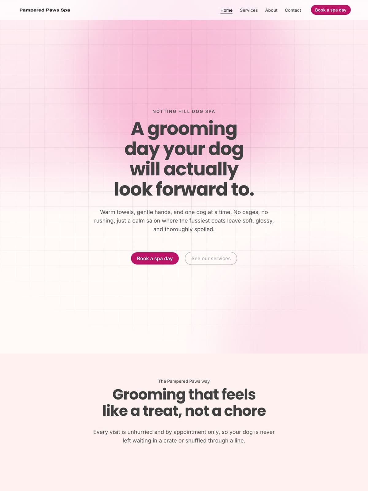 The the dog grooming demo demo site, built on Promino